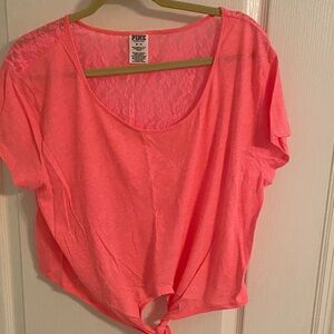 PINK Victoria's Secret Coral Pink Lace Tie-Front Tee